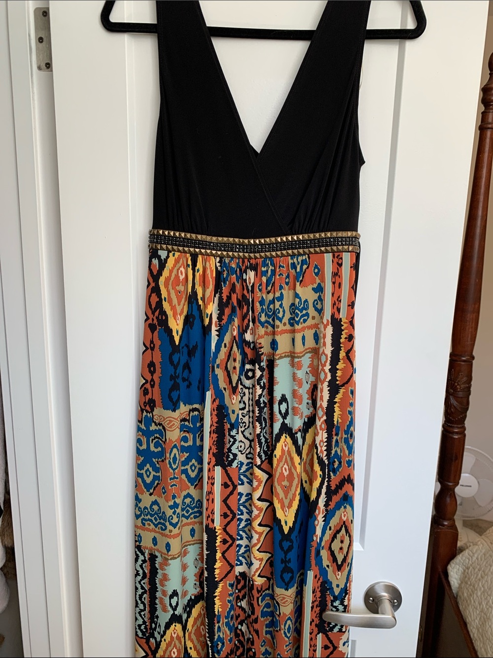 Black & Multicolor V-Neck Maxi Dress by Connected Apparel